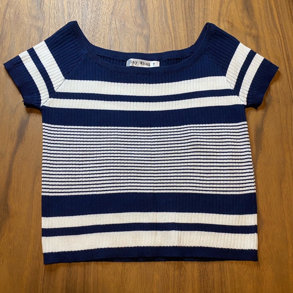 Navy and White Striped Knit crop top (L)